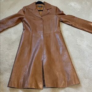 Bisou Bisou Michel Bohbot Vintage Leather Tan Trench Coat - size S